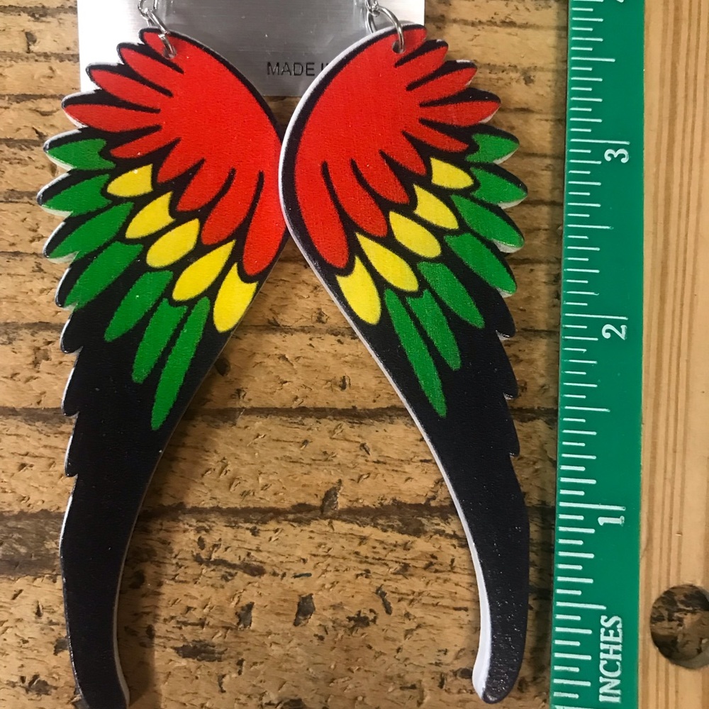 1 dozen New ..RASTA..Angel wings wood earrings